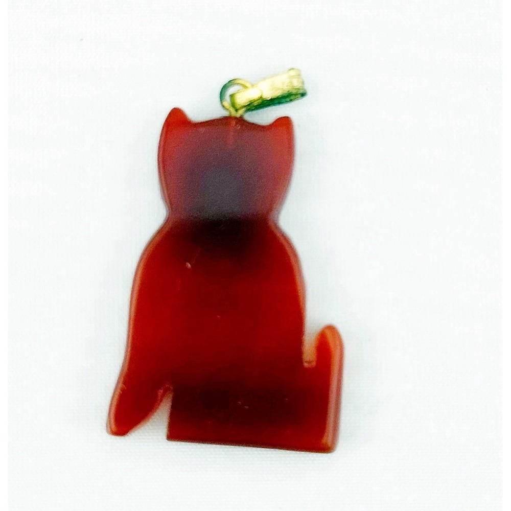 Cat Pendant Made Out Of Carnelian Stone. A Little Over 1" Tall